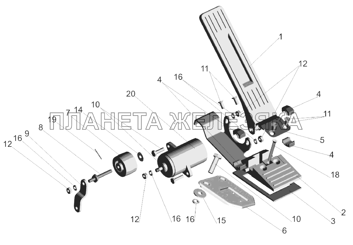 Установка педали управления двигателем 642268-1108002 МАЗ-6303A3, 6303A5